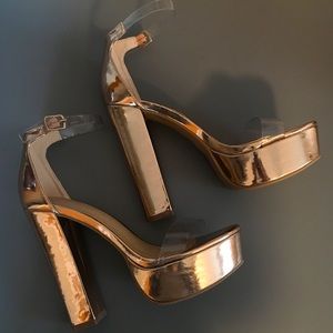 Platform Metallic Pole Dancing Heels Clear Straps 🌹 Gold